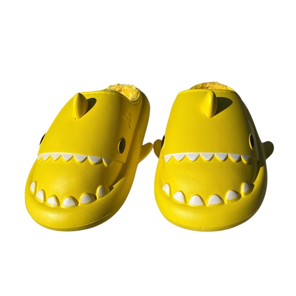 3/$18 Adult Yellow Shark Faux Fur Slippers- Size 42-43 (Men’s 9.5-10, W 11)